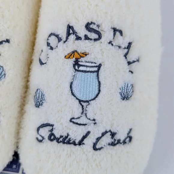 Slipper Umbrella Drink Coastal Social Club Embroider Slip On Ivory L (9/10) NWT - Picture 3 of 12